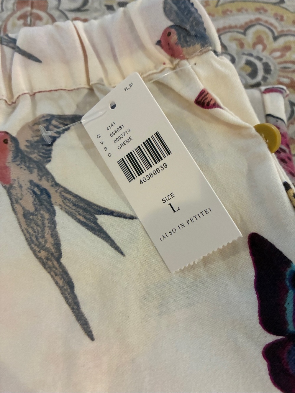 Anthropologie Floral & Butterfly Print Women’s wide pant - Cream - Picture 4 of 4